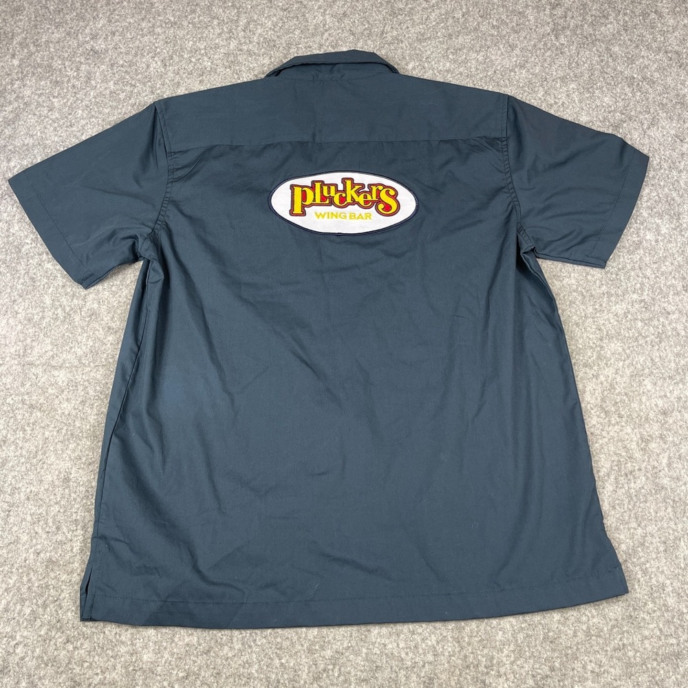 Mens Black Retro Patch Mechanic Pluckers Wing Bar Rockabilly Indie Shirt M